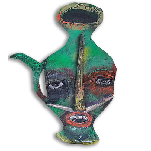 Michael Banks Paper Folk Art Face Sculpture 15x22 "Monday" WP5833